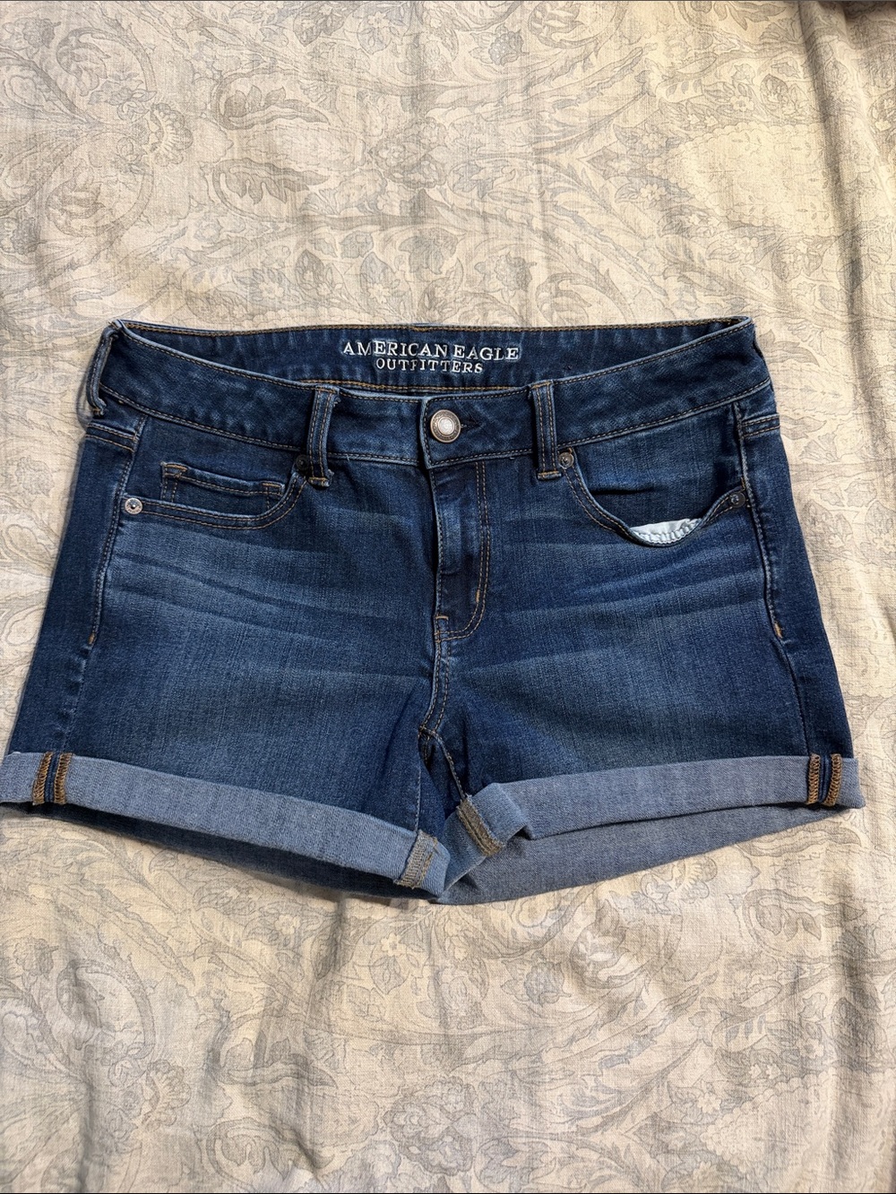 American Eagle Outfitters Dark Blue Rolled Hem Denim Shorts